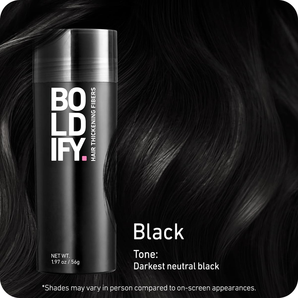 Boldify Hair Fibers (2x56g) – Instant Fuller Look for Thinning Hair (14 Shades) – Black