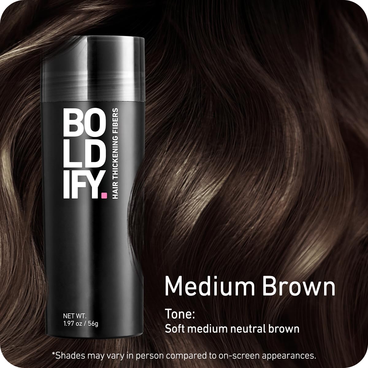 Boldify Hair Fibers (2 x 56g) – Instantly Fuller Hair, 14 Shades (Medium Brown)