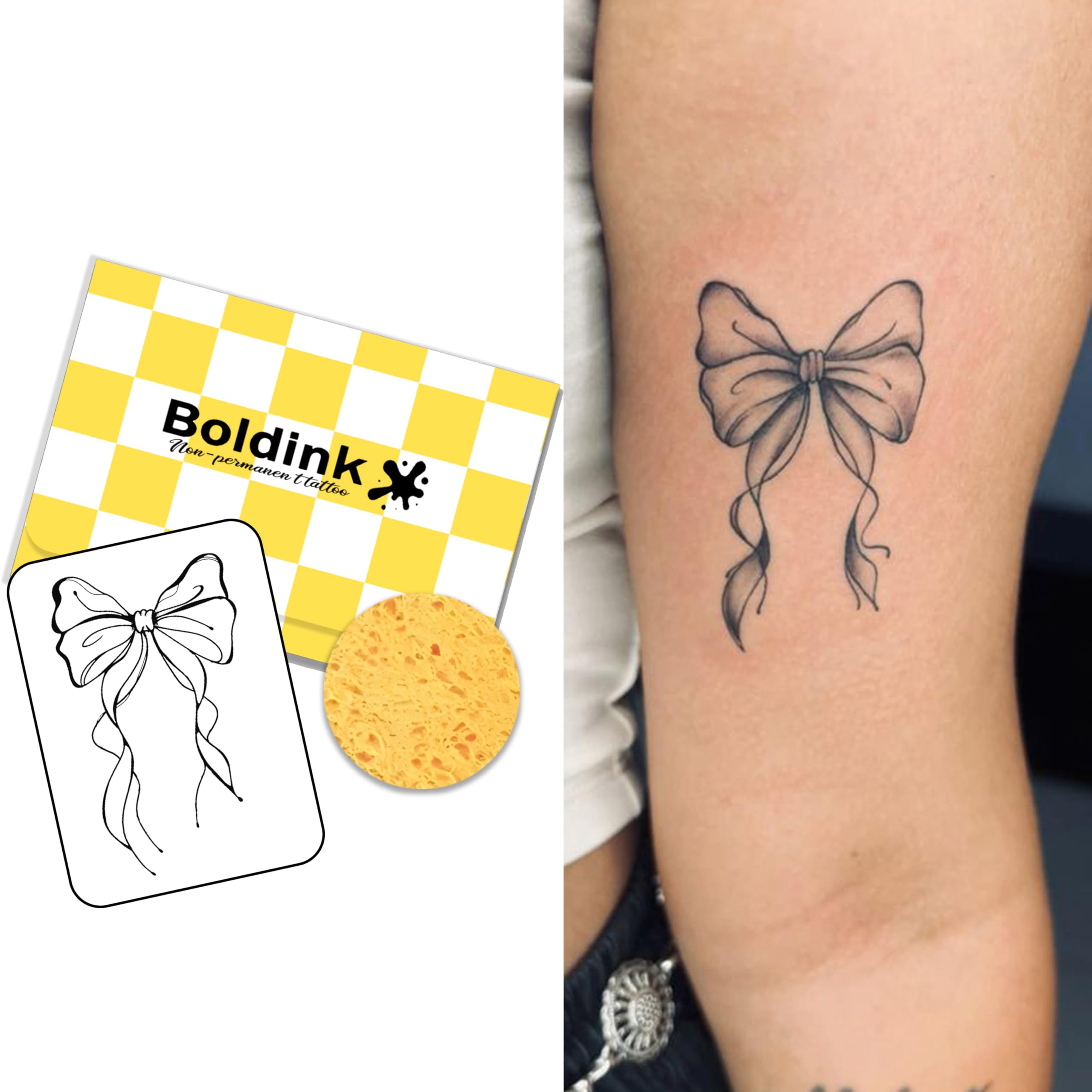 Boldink Bowknot 2 Temporary Tattoos – Waterproof, Long-Lasting, Non-Reflective