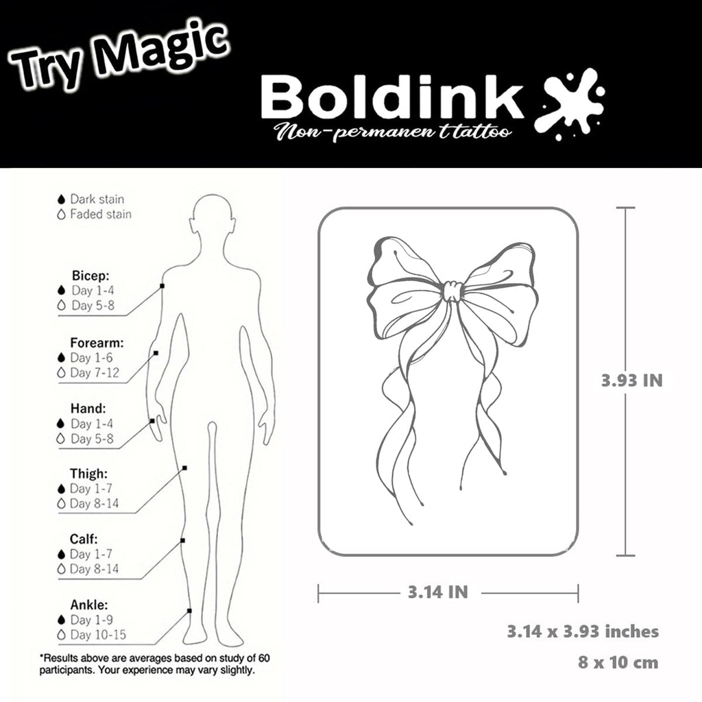 Boldink Bowknot 2 Temporary Tattoos – Waterproof, Long-Lasting, Non-Reflective