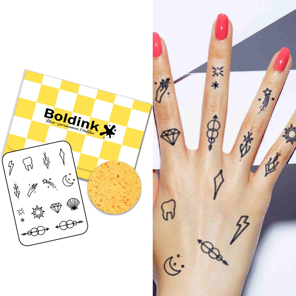 Boldink Temporary Tattoos – Waterproof, Non-Reflective Finger Tattoo Stickers (7–14 Days)