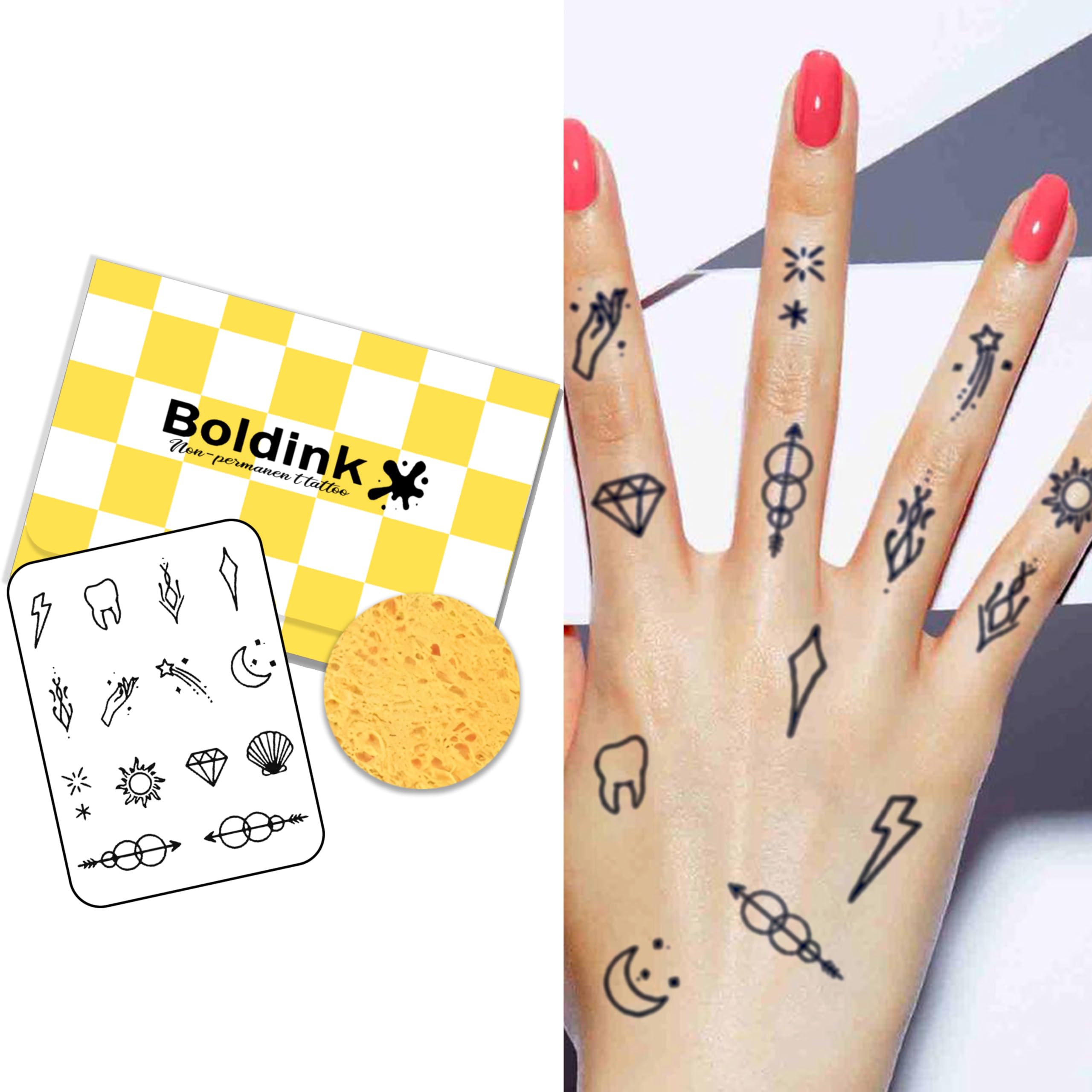 Boldink Temporary Tattoos – Waterproof, Non-Reflective Finger Tattoo Stickers (7–14 Days)
