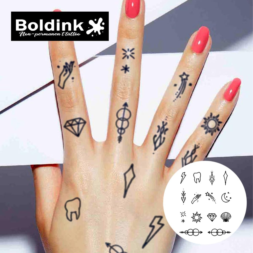 Boldink Temporary Tattoos – Waterproof, Non-Reflective Finger Tattoo Stickers (7–14 Days)