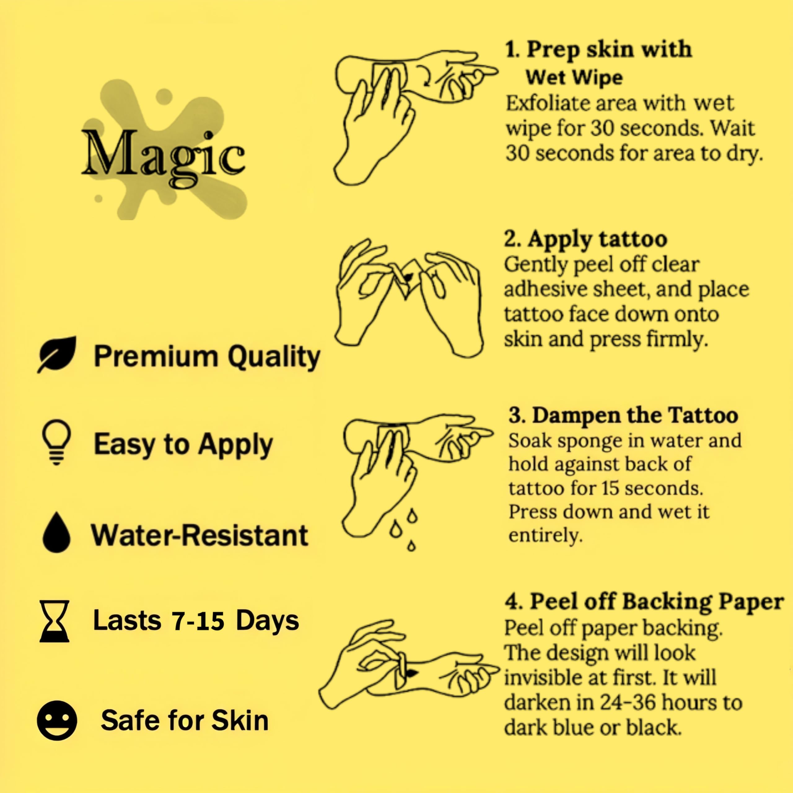 Boldink Finger Tattoos – Waterproof, Non-Reflective Semi-Permanent Tattoos, Gift-Ready Packaging