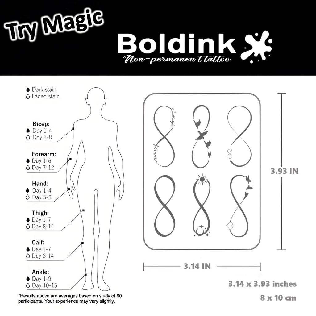 Boldink Semi-Permanent Tattoos - Realistic, Waterproof, 7-15 Days Wear