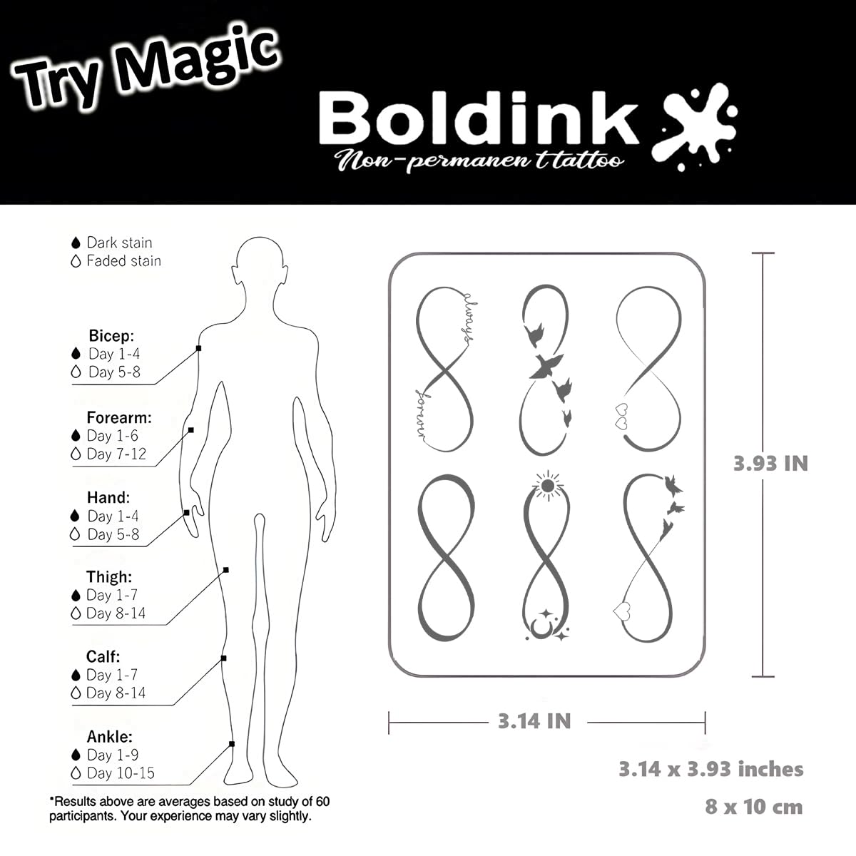 Boldink Semi-Permanent Tattoos - Realistic, Waterproof, 7-15 Days Wear