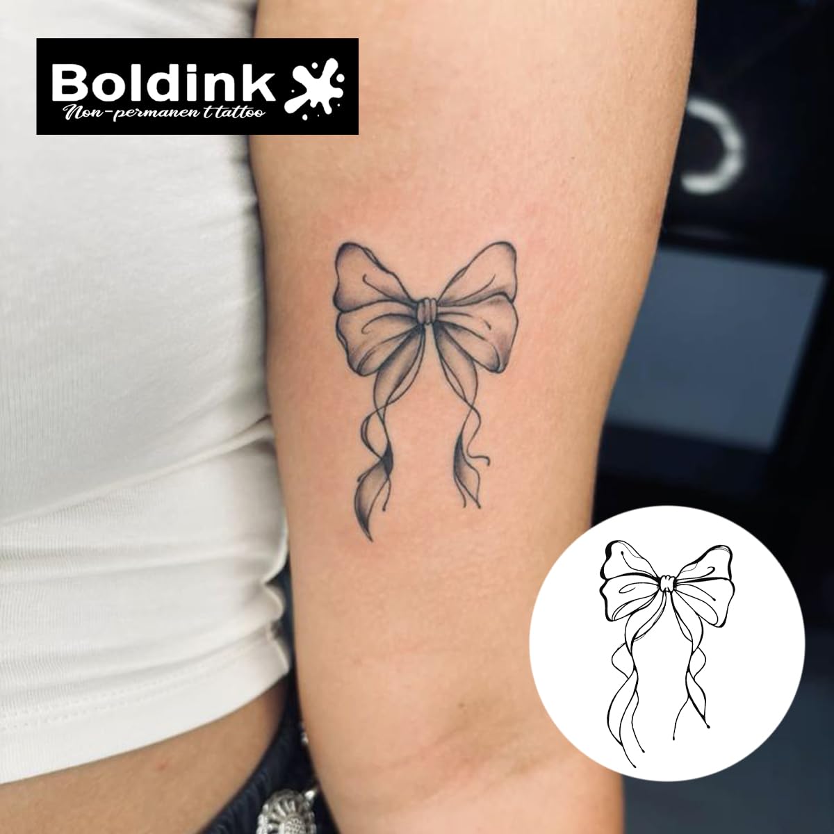 Boldink Bowknot 2 Temporary Tattoos – Waterproof, Long-Lasting, Non-Reflective