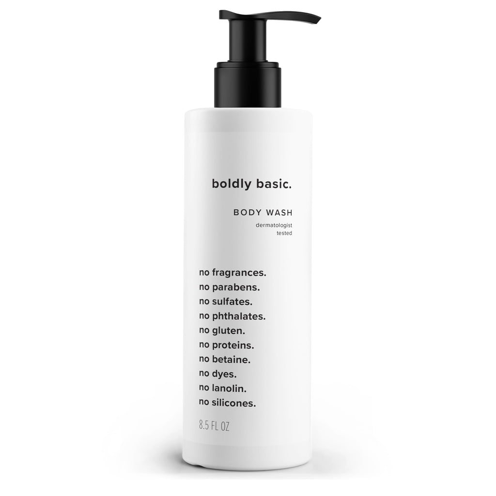 Boldly Basic Fragrance Free Body Wash – Gentle Unscented Shower Gel for Sensitive Skin | Dermatologist Tested