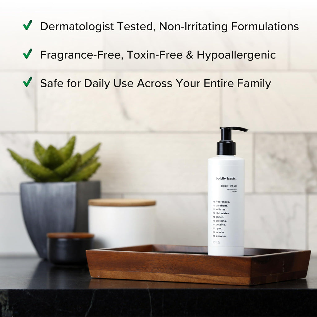 Boldly Basic Fragrance Free Body Wash – Gentle Unscented Shower Gel for Sensitive Skin | Dermatologist Tested