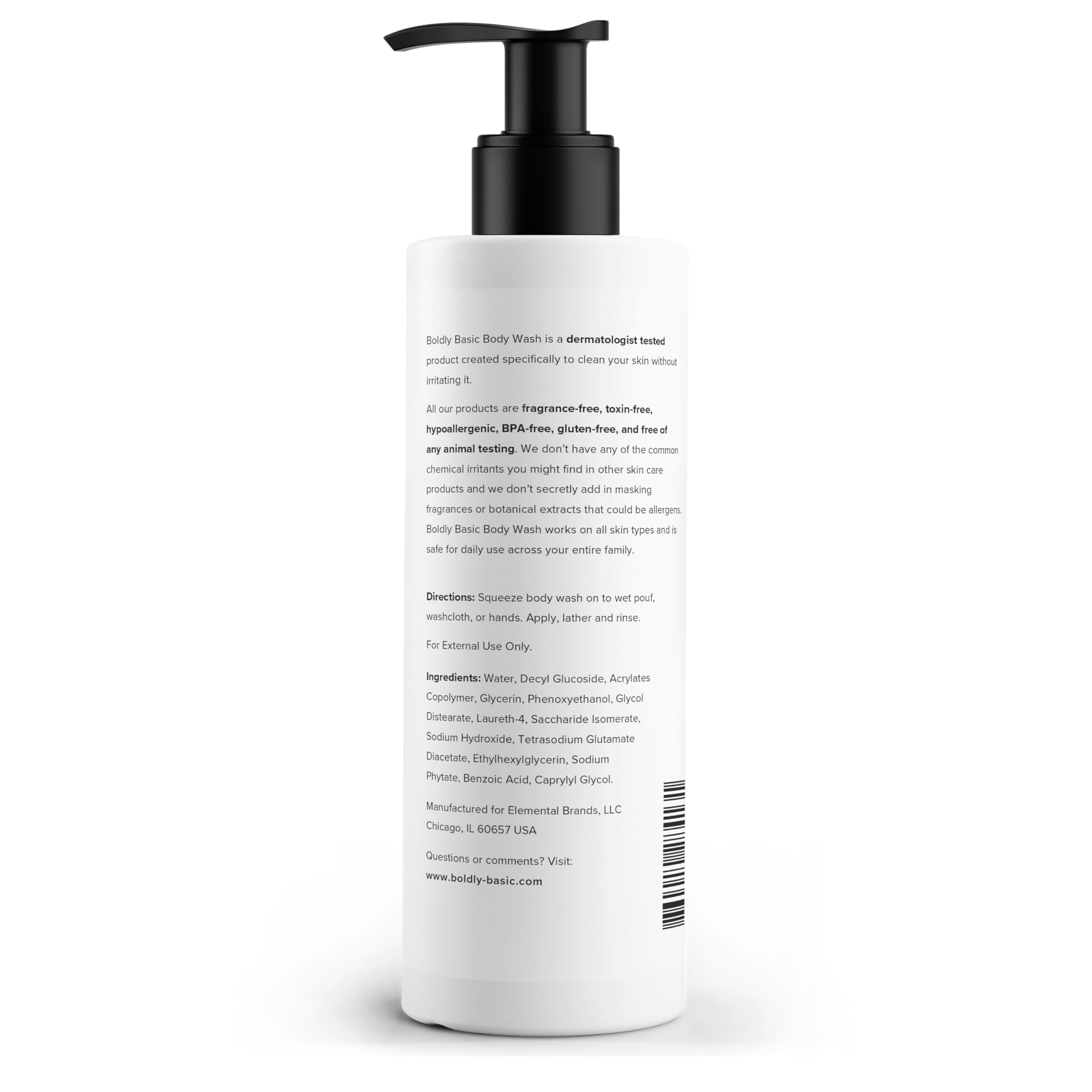 Boldly Basic Fragrance Free Body Wash – Gentle Unscented Shower Gel for Sensitive Skin | Dermatologist Tested