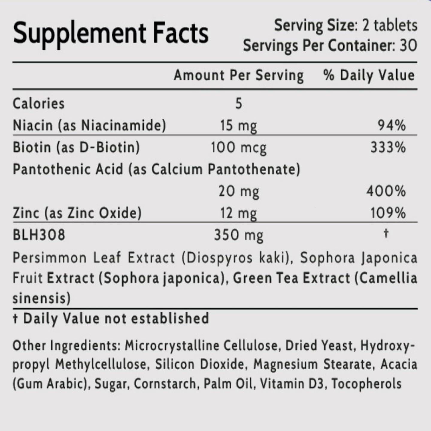 Bomme BLH-308 Hair Growth Supplement – Persimmon Leaf, Green Tea & Sophora | Plant-Based, Drug-Free Hair Support
