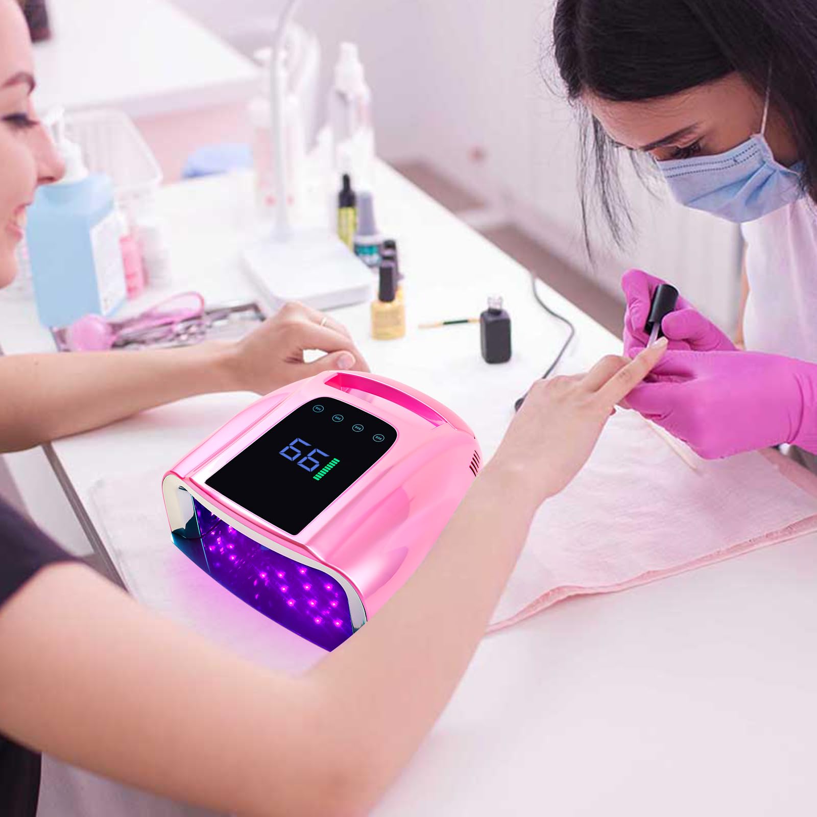 BOMOQING 96W Rechargeable UV LED Nail Lamp with LCD Display – Cordless, 4 Timer Settings