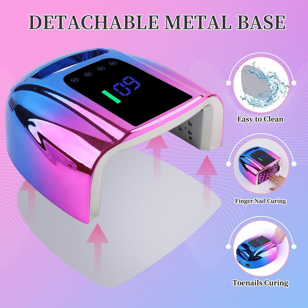 BOMOQING 96W Rechargeable UV LED Nail Lamp with LCD Display – Portable Cordless Nail Dryer