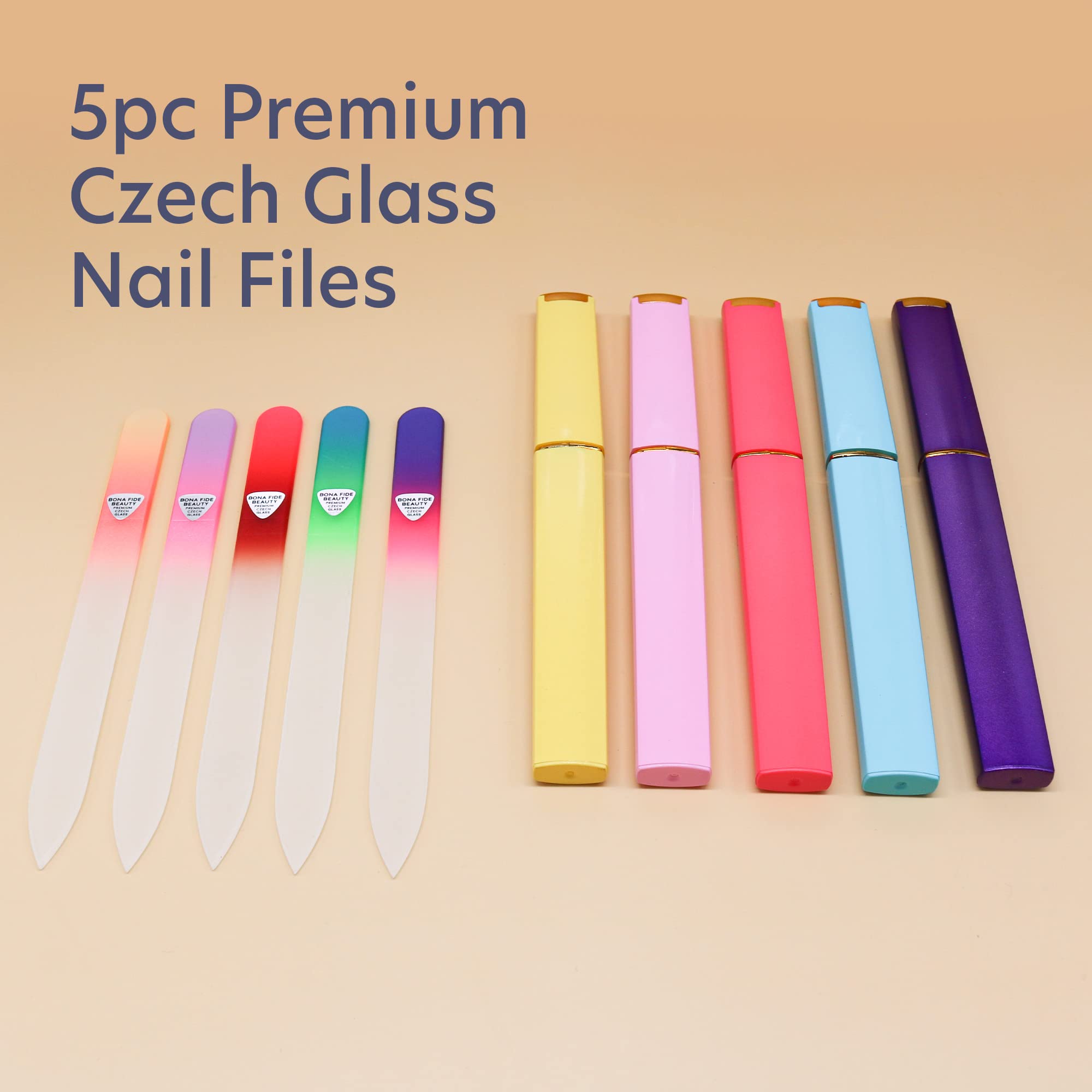 Bona Fide Beauty Czech Glass Nail File Set – 5-Pack with Hard Case