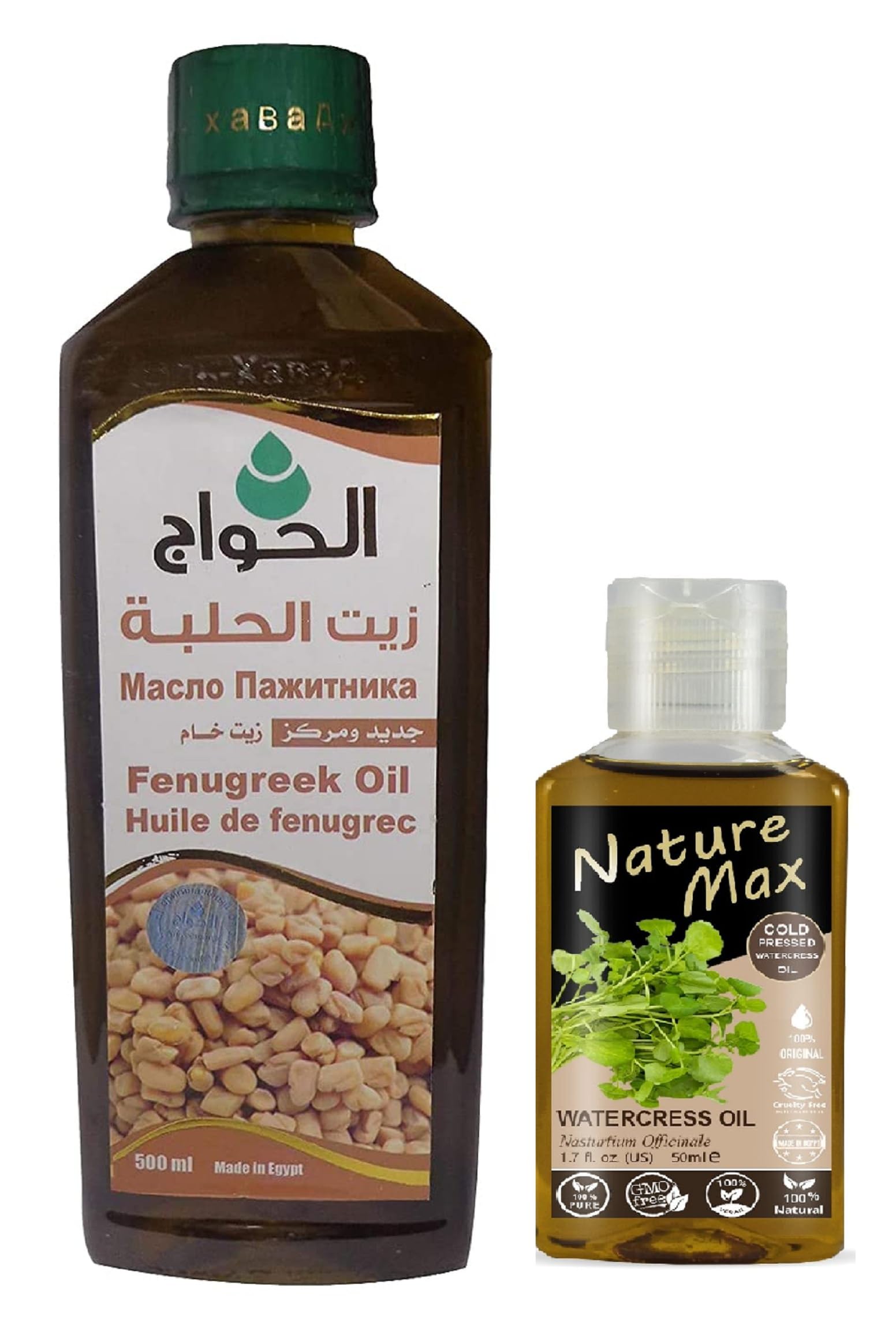 Bonballoon Fenugreek Oil & Watercress Oil Duo — Cold-Pressed, Undiluted (500 ml + 50 ml)