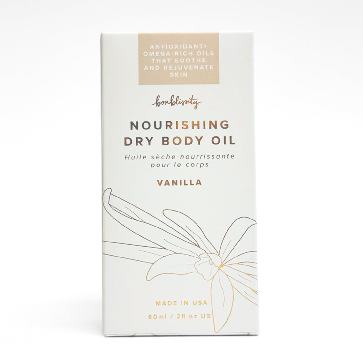 Bonblissity Nourishing Body Oil – Vanilla, 2oz Travel Size, Non-Greasy & Non-Comedogenic