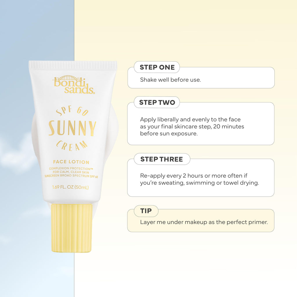 Bondi Sands Sunny Cream SPF 60 Face Lotion – Hydrating, Oil-Free Daily Sunscreen