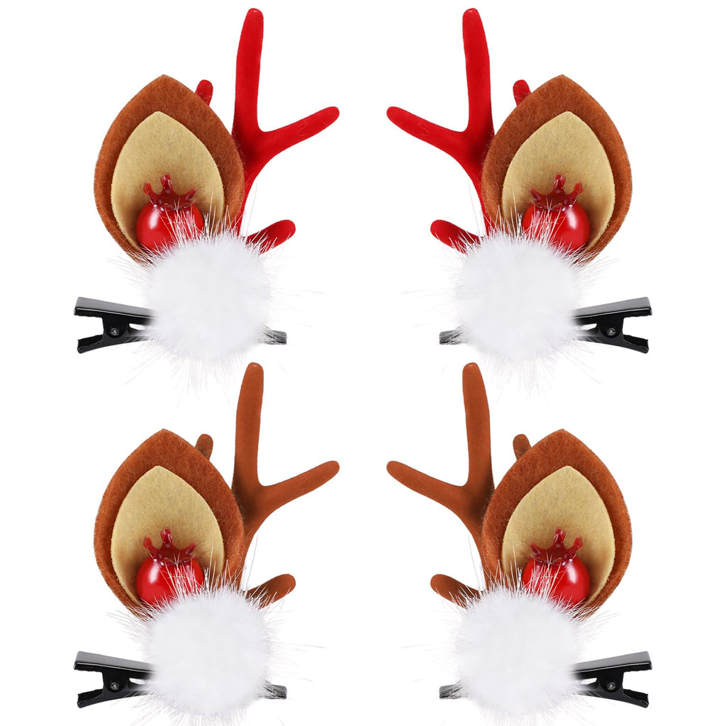 Boobeen Christmas Hair Clip – 2 Pairs Reindeer Antlers Ears Hair Accessory for Christmas Party