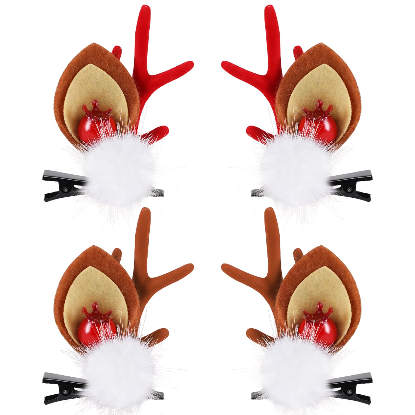 Boobeen Christmas Hair Clip – 2 Pairs Reindeer Antlers Ears Hair Accessory for Christmas Party
