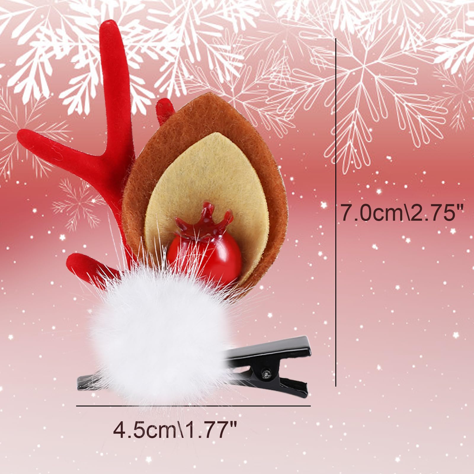 Boobeen Christmas Hair Clip – 2 Pairs Reindeer Antlers Ears Hair Accessory for Christmas Party