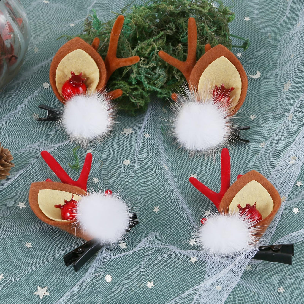 Boobeen Christmas Hair Clip – 2 Pairs Reindeer Antlers Ears Hair Accessory for Christmas Party
