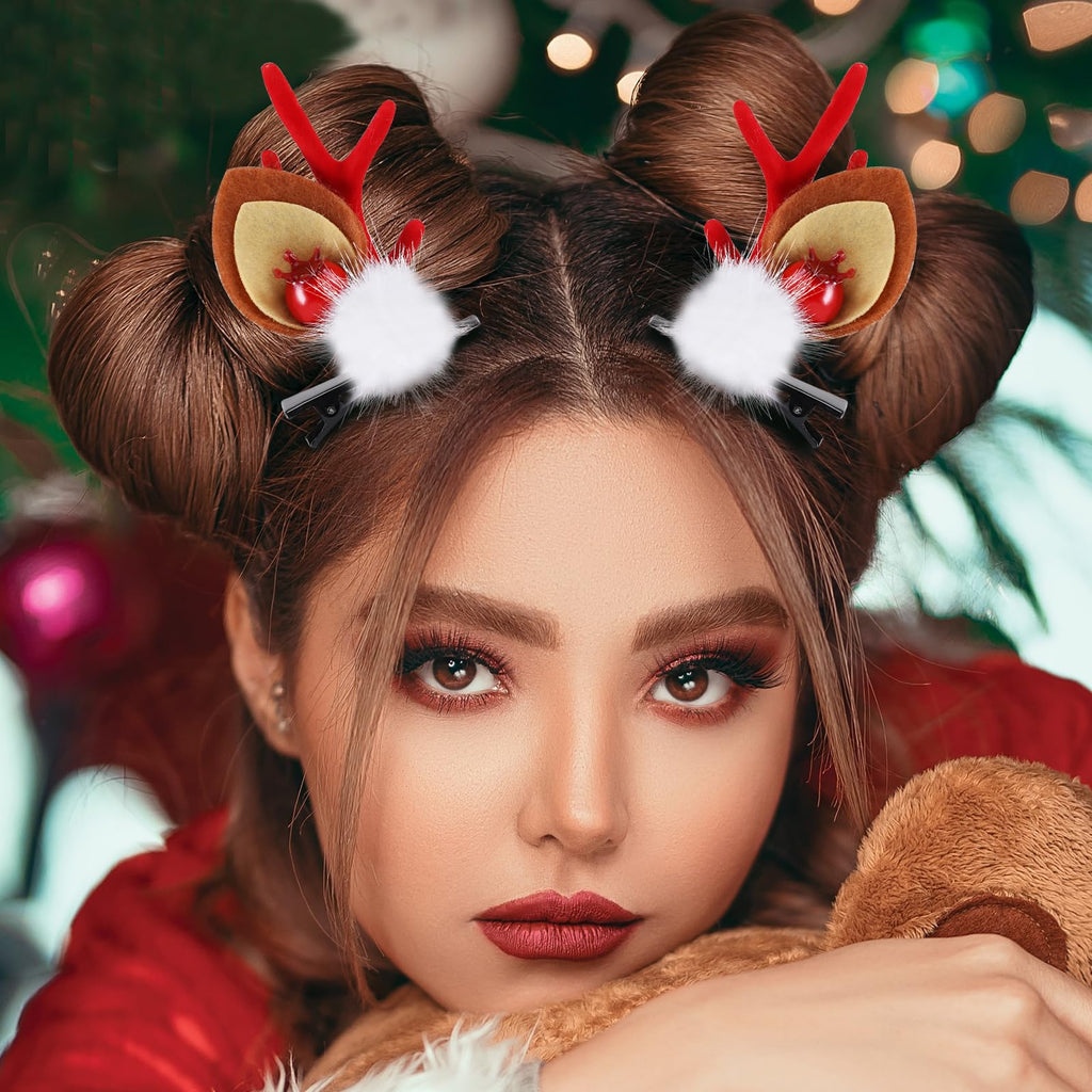 Boobeen Christmas Hair Clip – 2 Pairs Reindeer Antlers Ears Hair Accessory for Christmas Party