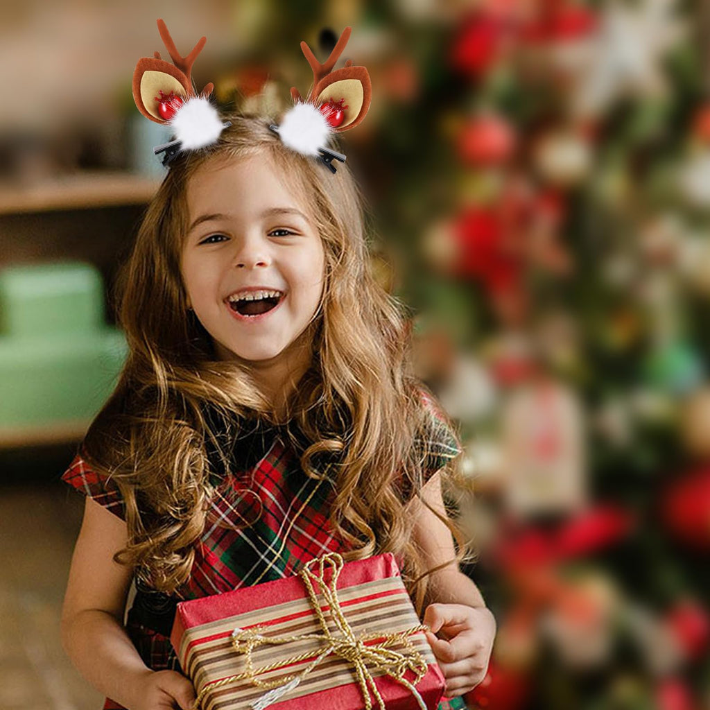 Boobeen Christmas Hair Clip – 2 Pairs Reindeer Antlers Ears Hair Accessory for Christmas Party