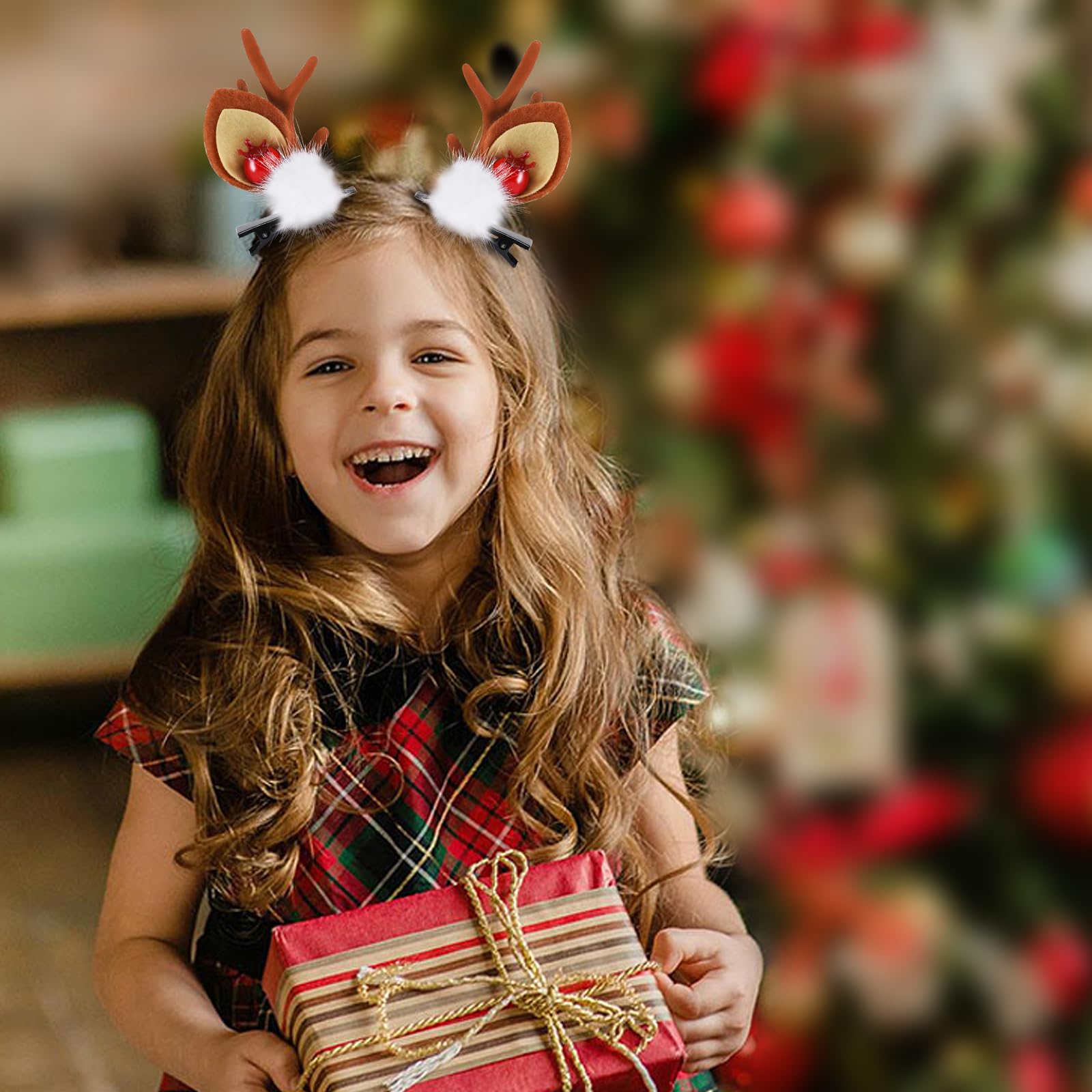 Boobeen Christmas Hair Clip – 2 Pairs Reindeer Antlers Ears Hair Accessory for Christmas Party