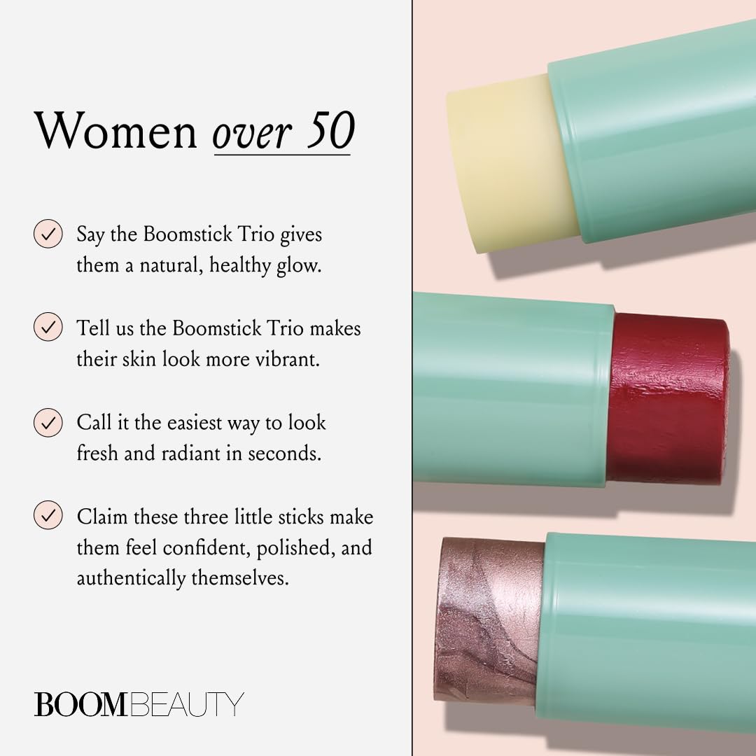 Boomstick Trio Color 3 Pack — Cream Blush, Highlighter & Moisturizer for Mature Skin | BOOM! by Cindy Joseph