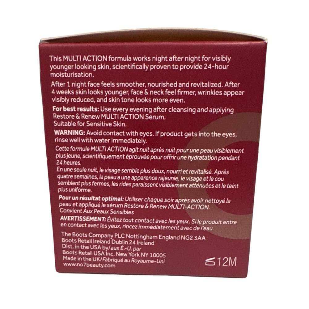 Boots No7 Restore and Renew Night Cream - 1.6 oz | Deeply Hydrating Anti-Aging Night Moisturizer