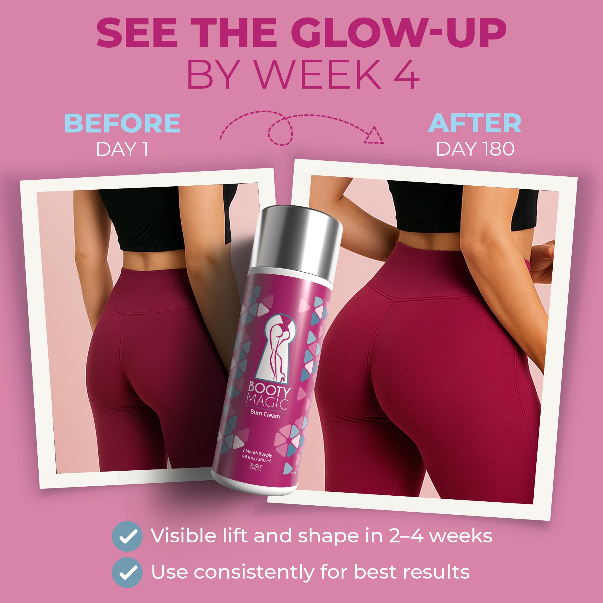 Booty Magic Butt Cream 6.8oz – Volume, Roundness & Softness with Maca Root & Pueraria Mirifica