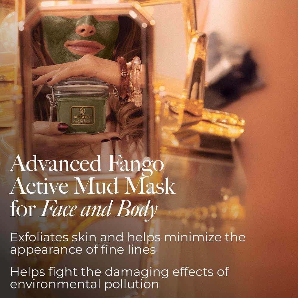 Borghese Advanced Fango Active Mud Mask for Face & Body – Detoxifying Bentonite Clay + Hyaluronic Acid, 2.7 oz Tube, For Normal to Oily Skin