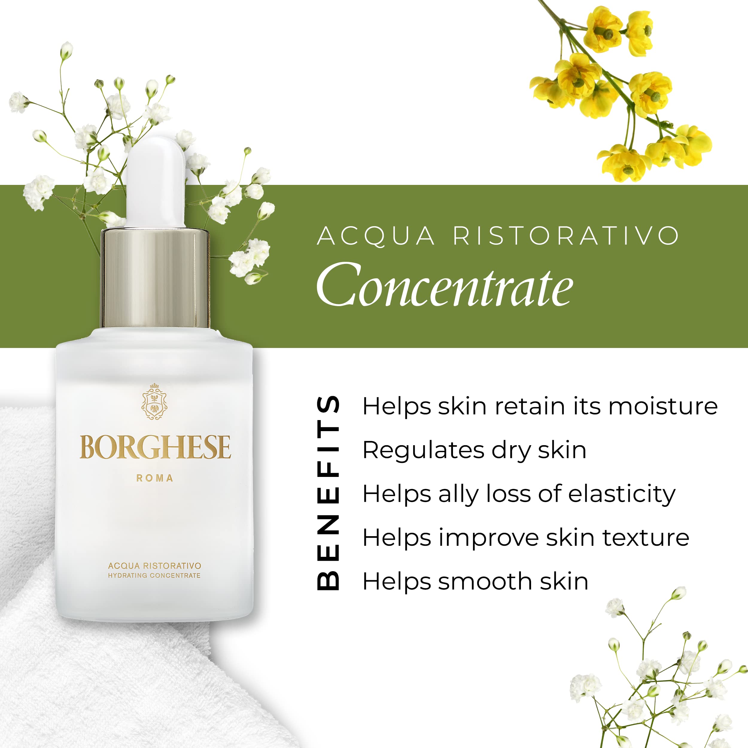 Borghese Acqua Ristorativo Hydrating Concentrate – Smoothing Serum with Hyaluronic Acid & Murumuru Butter