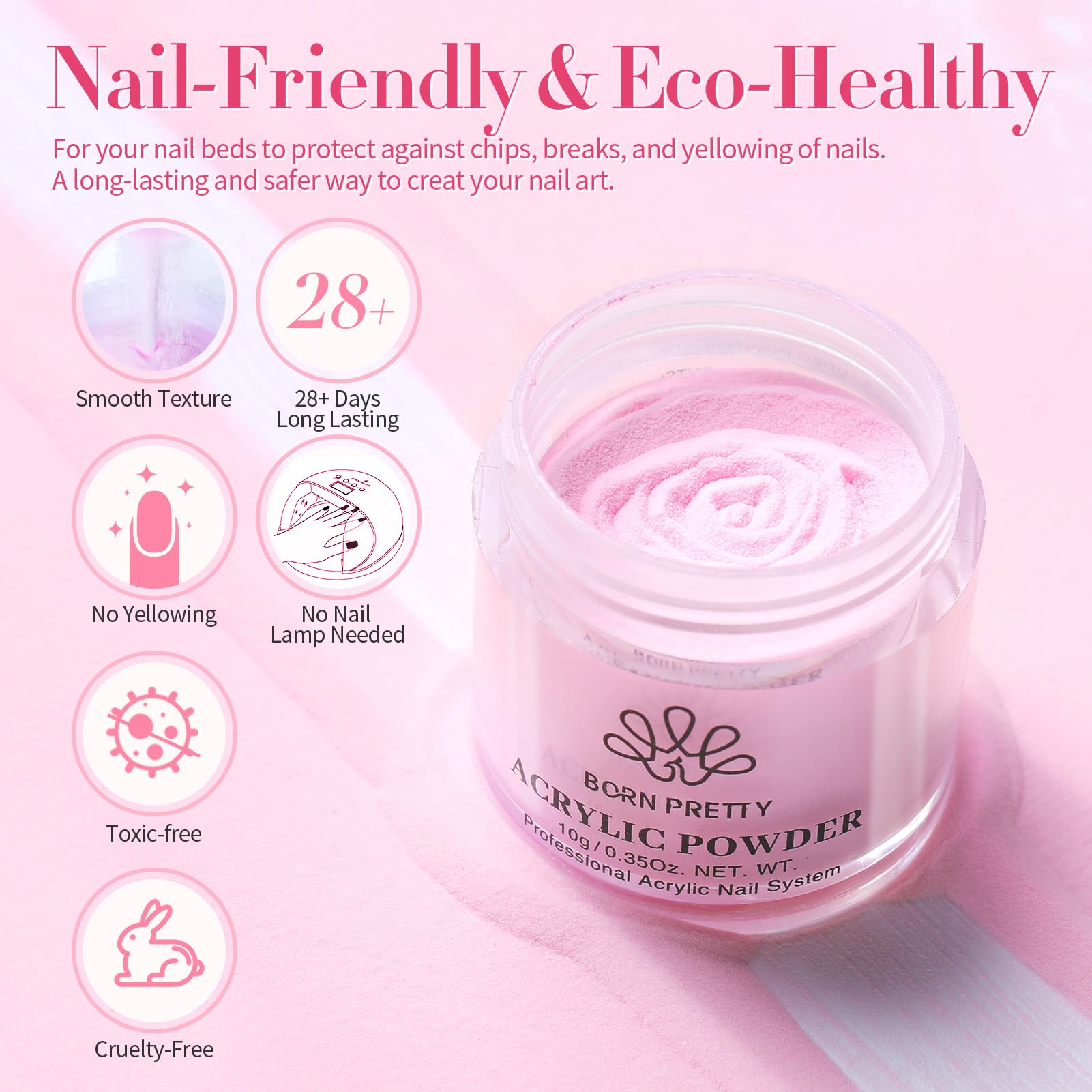 Born Pretty 87-Piece Acrylic Nail Kit for Beginners – Pink/White Glitter Powders + Monomer & Nail Prep Set