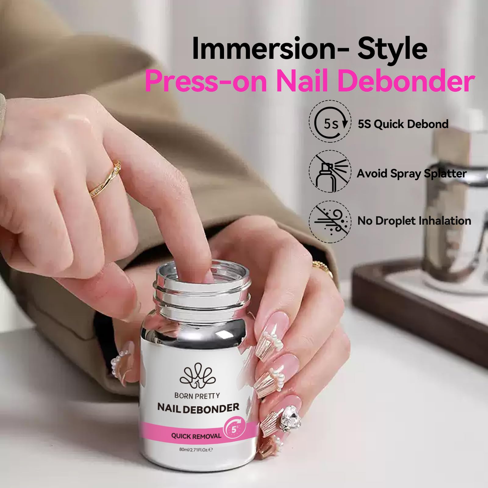 BORN PRETTY 80ML Fast-Acting Nail Glue Remover with Sponge Applicator for Fake Nails, Acrylic Nails & False Tips