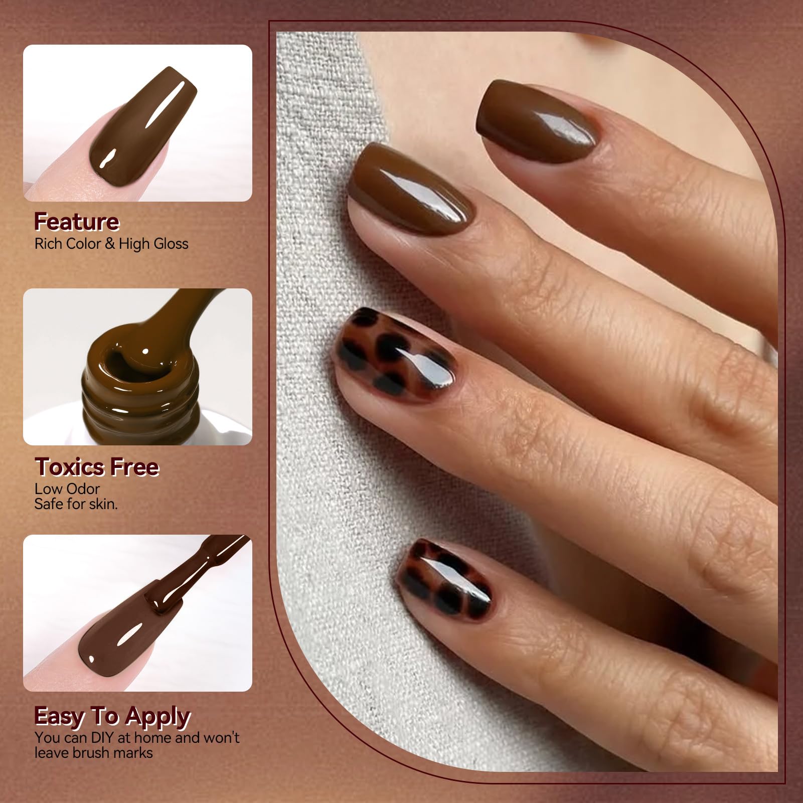 Born Pretty Fall Winter Gel Nail Polish Set – 6x 7ml Burgundy, Brown & Caramel Autumn Gel Kit