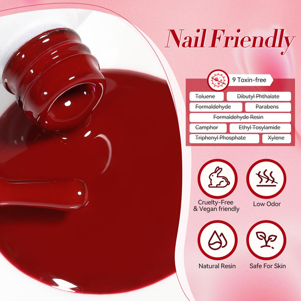 Born Pretty Red Gel Nail Polish Set – Burgundy, Blood Red, Cherry, Wine Red, 7ml x6