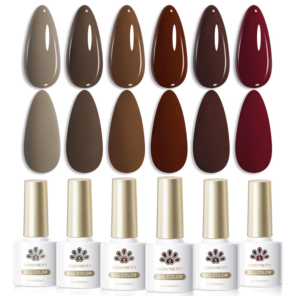 Born Pretty Fall Winter Gel Nail Polish Set – 6x 7ml Burgundy, Brown & Caramel Autumn Gel Kit