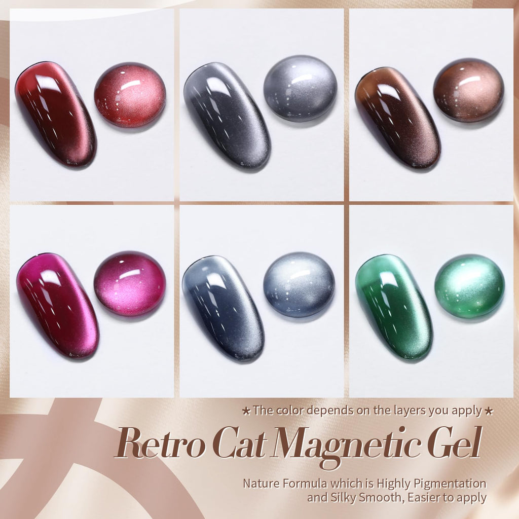 Born Pretty Cat Magnetic Eye Gel Nail Polish Set – 6x 7ml Retro Cat-Eye Magnetic Gel