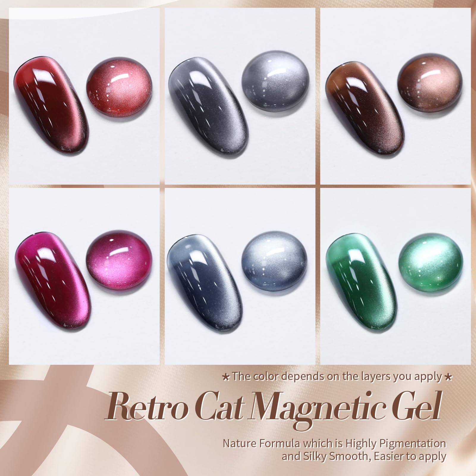 Born Pretty Cat Magnetic Eye Gel Nail Polish Set – 6x 7ml Retro Cat-Eye Magnetic Gel