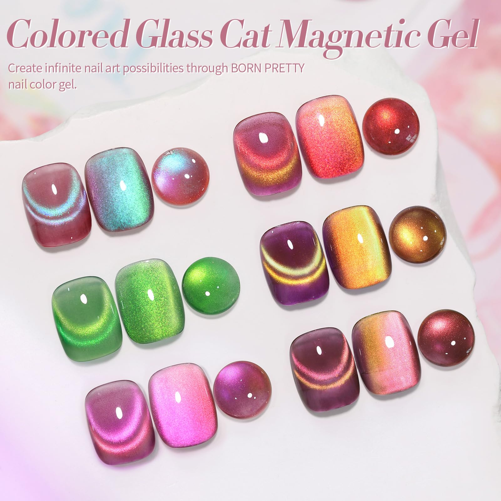 Born Pretty Cat Magnetic Eye Gel Polish Rainbow Aurora – Firefly Aurora Series (6PCS)