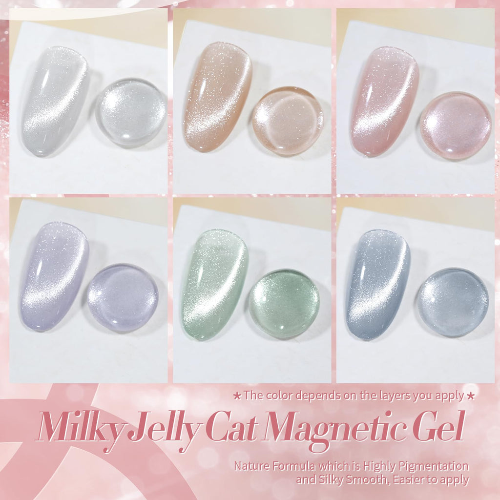 Born Pretty Cat Magnetic Gel Nail Polish Set – Pastel Milky Colors, 7ml x6