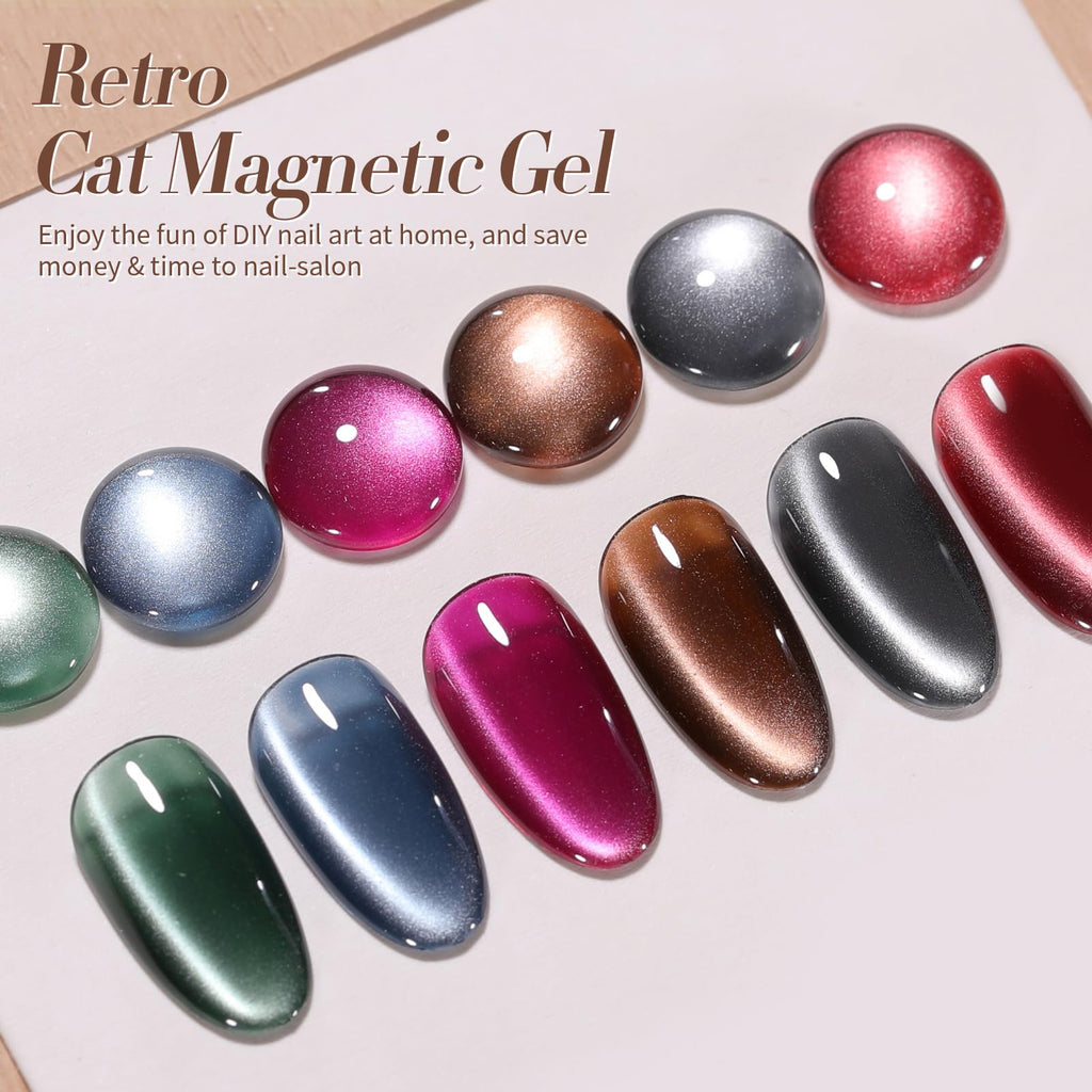 Born Pretty Cat Magnetic Eye Gel Nail Polish Set – 6x 7ml Retro Cat-Eye Magnetic Gel