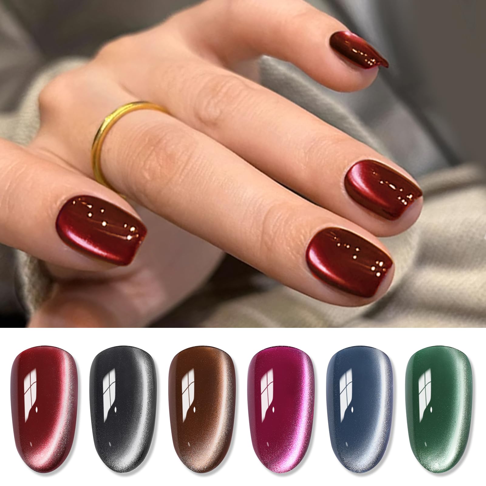 Born Pretty Cat Magnetic Eye Gel Nail Polish Set – 6x 7ml Retro Cat-Eye Magnetic Gel