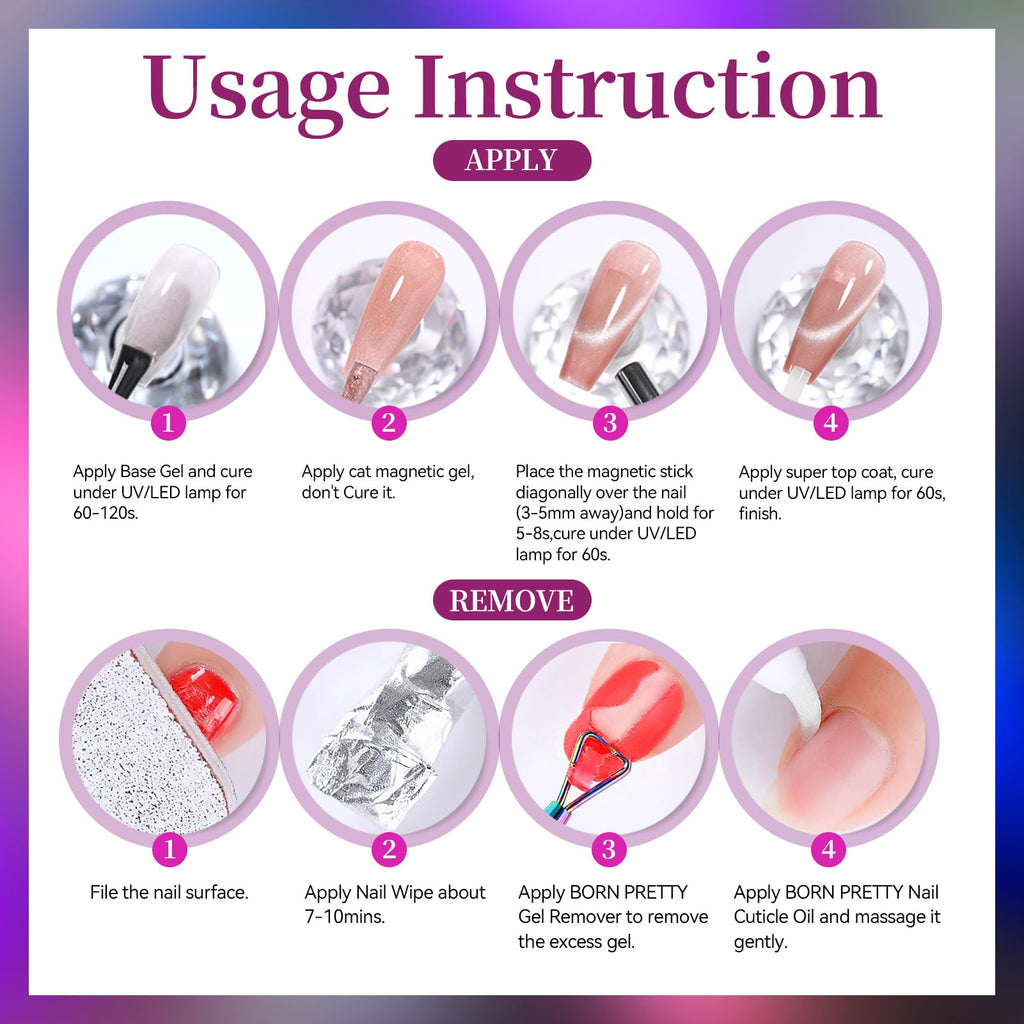 Born Pretty Cat Magnetic Eye Gel Nail Polish Set – 6×7ml, HEMA&TPO Free, Glitter Auroras