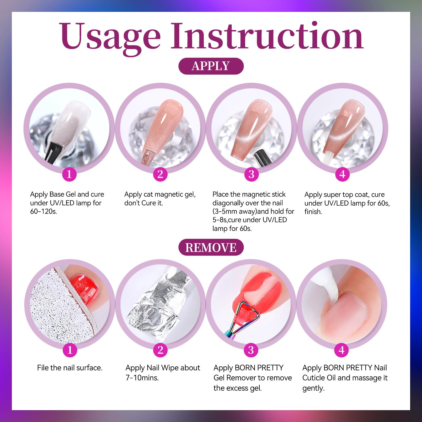 Born Pretty Cat Magnetic Eye Gel Nail Polish Set – 6×7ml, HEMA&TPO Free, Glitter Auroras