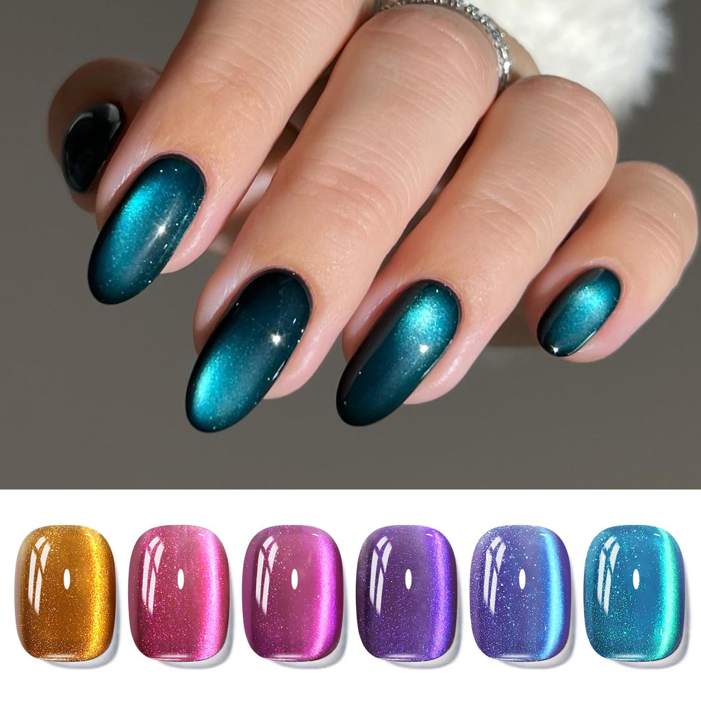 Born Pretty Cat Magnetic Eye Gel Nail Polish – Glitter Auroras Magnetic Cat-Eye Set (6-Piece)
