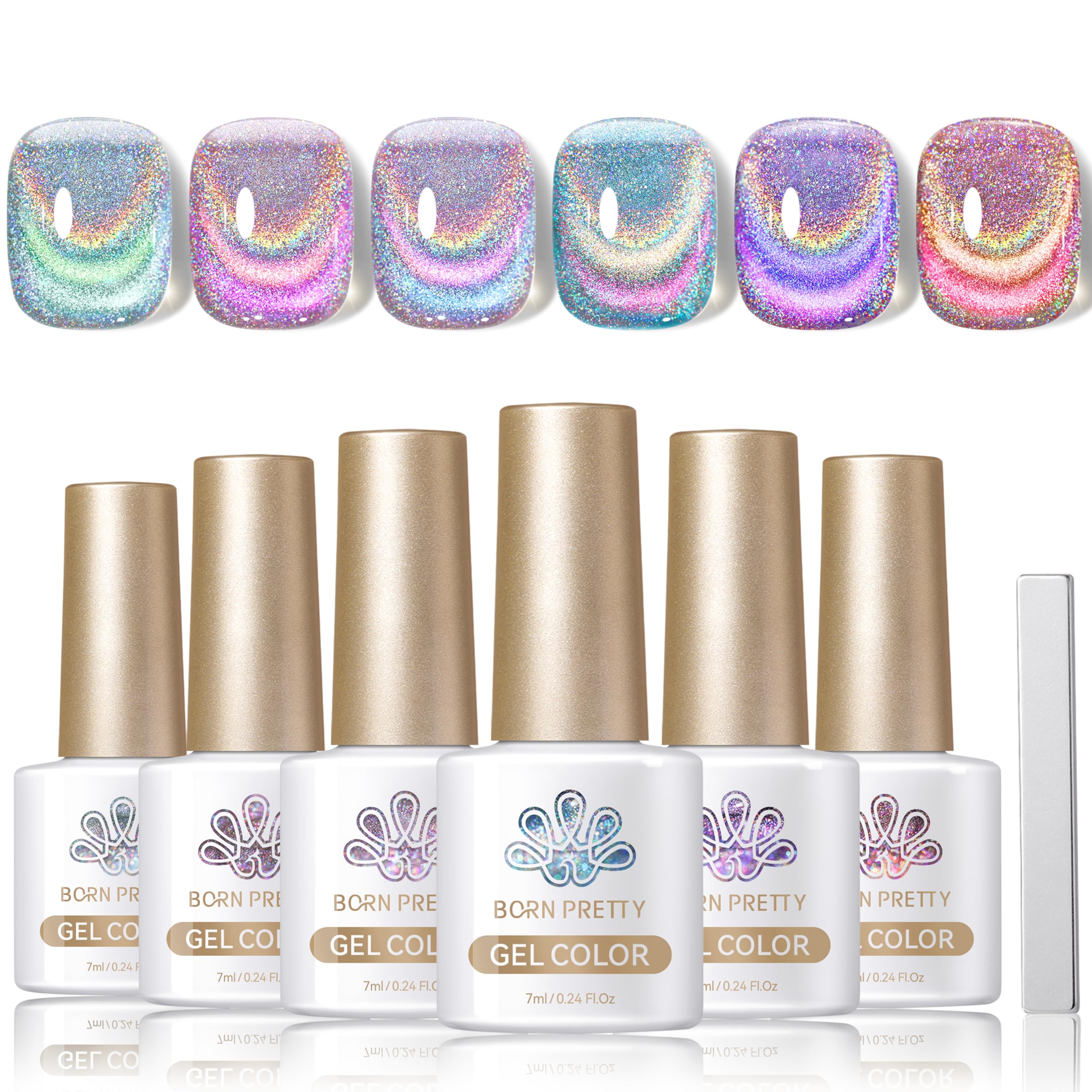 Born Pretty Magnetic Gel Nail Polish Gift Set - 6 Cat Magnetic Holographic Colors