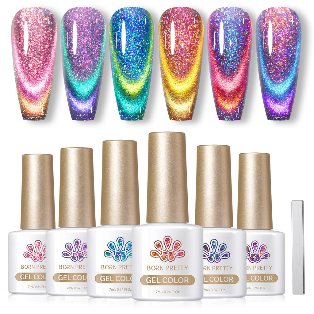 Born Pretty Cat Magnetic Gel Nail Polish Set 9D Chameleon Glitter – 6pcs