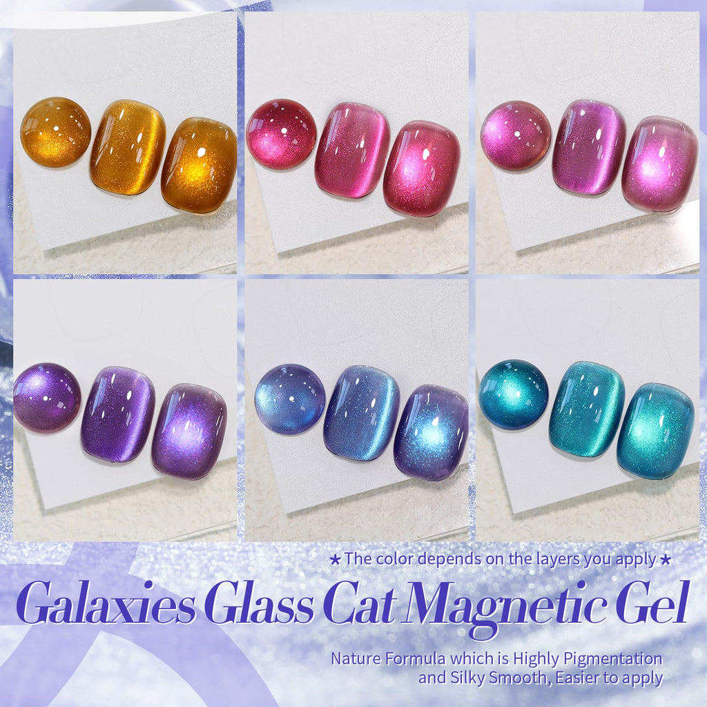 Born Pretty Cat Magnetic Eye Gel Nail Polish – Glitter Auroras Magnetic Cat-Eye Set (6-Piece)